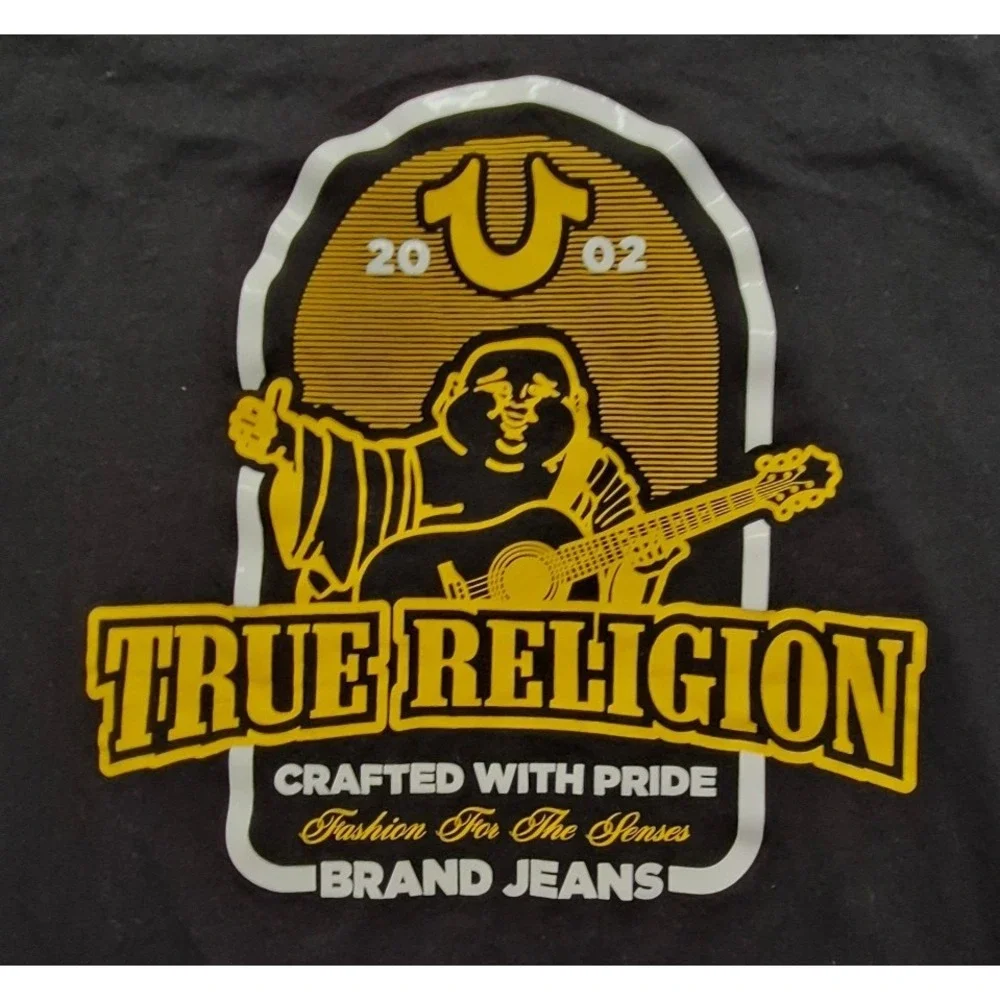 True Religion black Buddha 2 sided Graphic T-shirt XL metallic gold streetwear